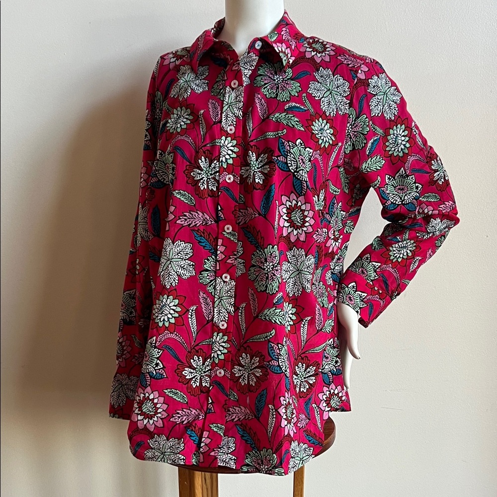 Talbots Vibrant Pink and White Floral Button-Down Shirt
